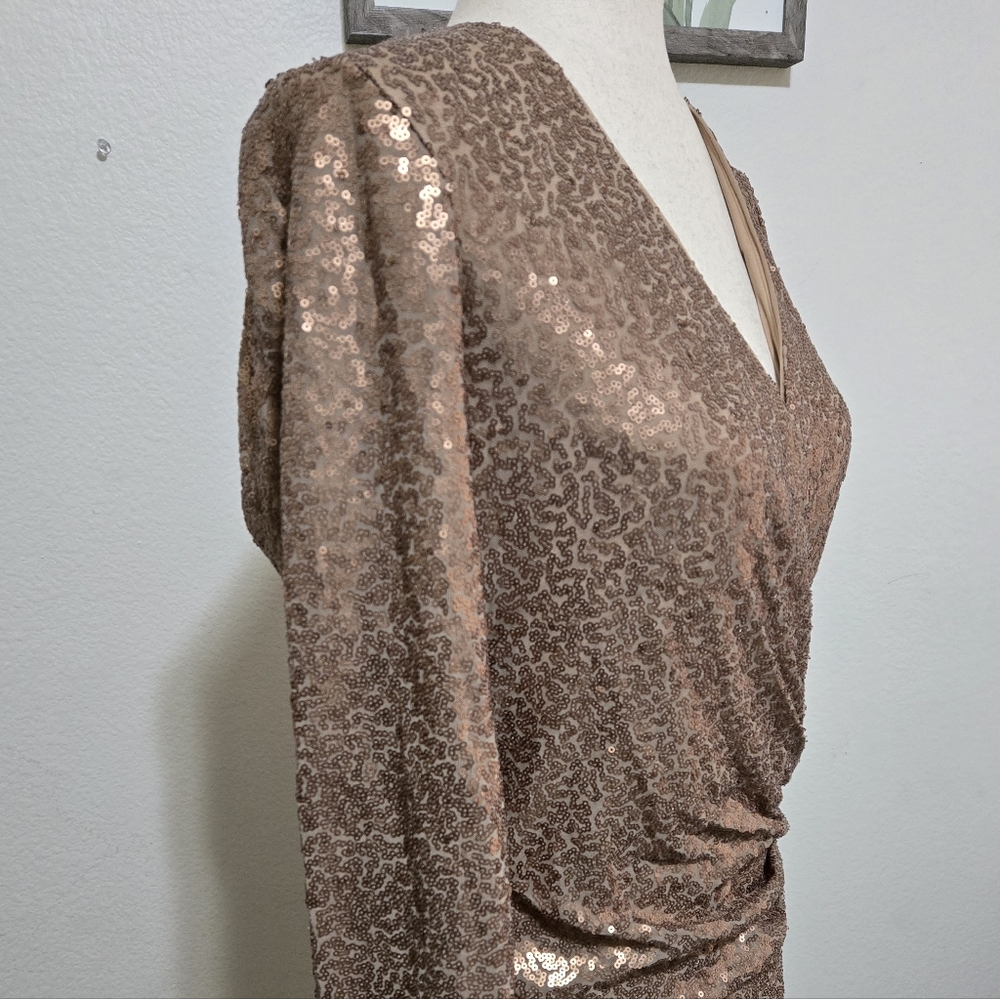 TADASHI SHOJI Alberti Sequin Slit Gown Bronze Size XL - Picture 4 of 14